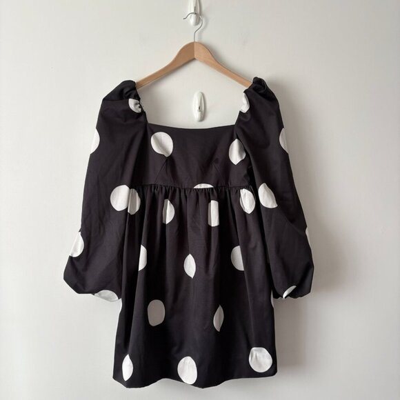 Kate Spade Giant Dot Faille Dress Polka Dot Puff Sleeves Black White Size 2 - Picture 5 of 8
